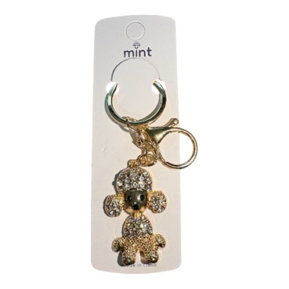 3/$25 Mint Sparkle Rhinestone Jeweled Gold Poodle Dog Purse Keychain Bag Charm